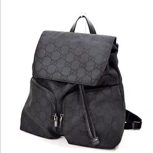 Gucci Black Canvas Flap Backpack